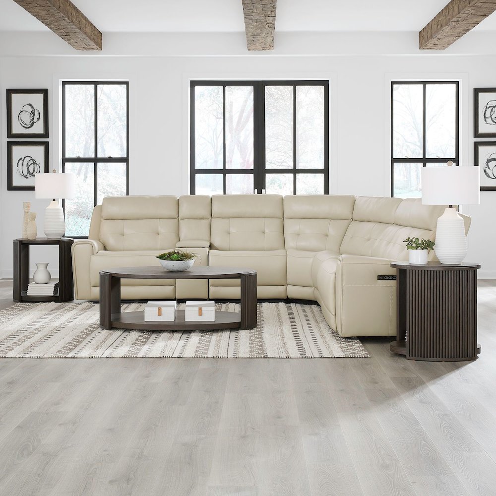 Carrington Power Reclining 6 Piece Sectional Sofa - Baja Stone Leather. Picture 2