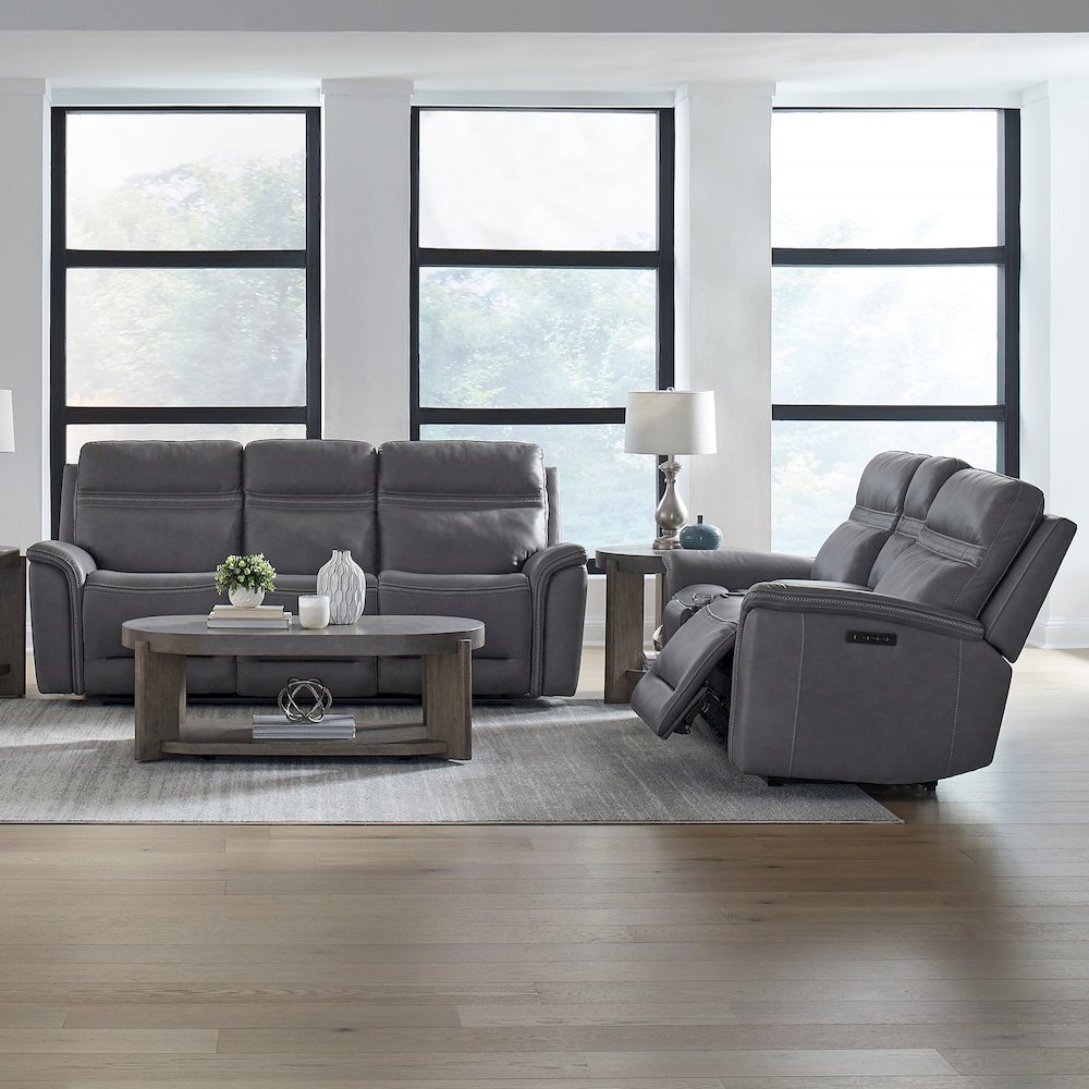 Cooper Cooper Sofa & Loveseat - Blue Gray Leather. Picture 1