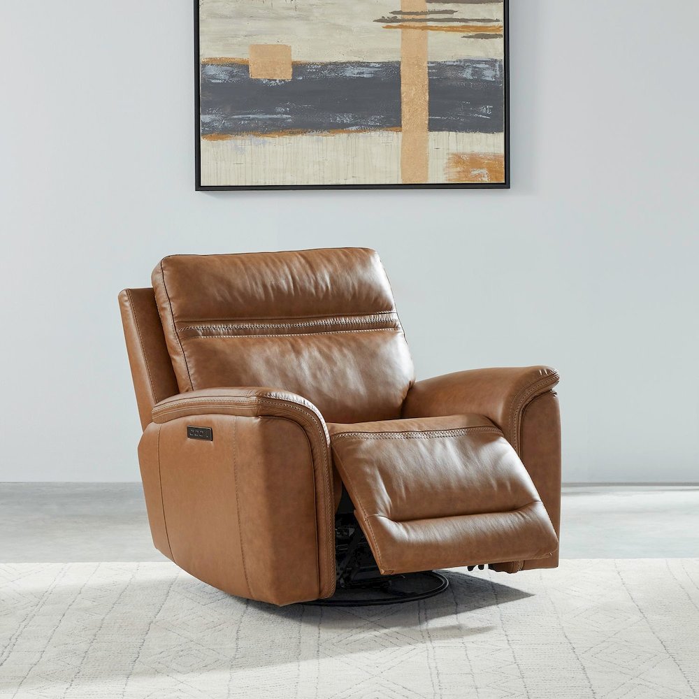 Cooper Swivel Glide Power Recliner, Power Headrest, Lumbar in Camel Leather. Picture 6
