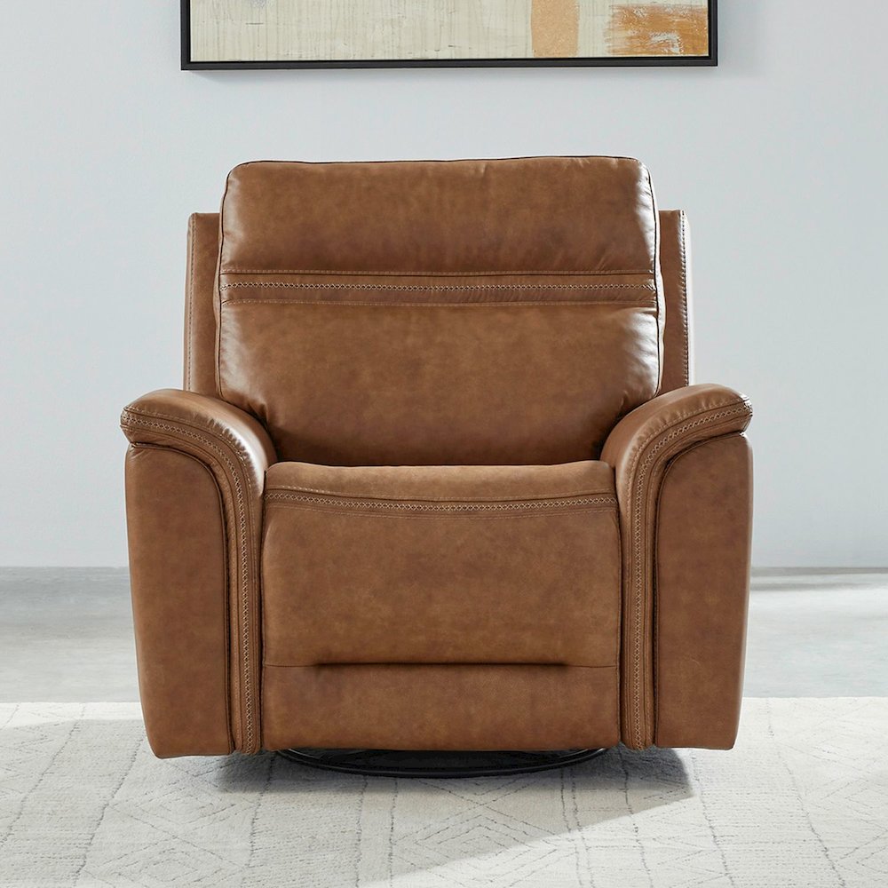 Cooper Swivel Glide Power Recliner, Power Headrest, Lumbar in Camel Leather. Picture 5
