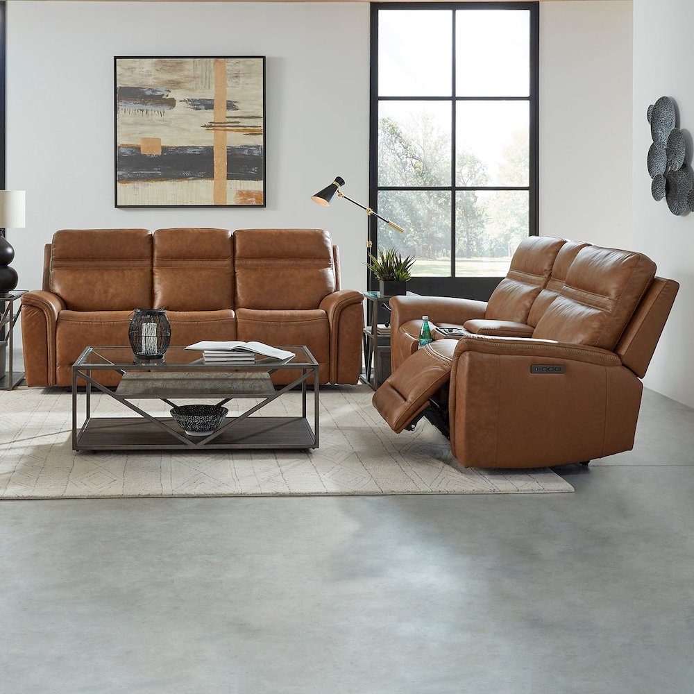 Cooper Cooper Sofa & Loveseat - Camel Leather. Picture 1