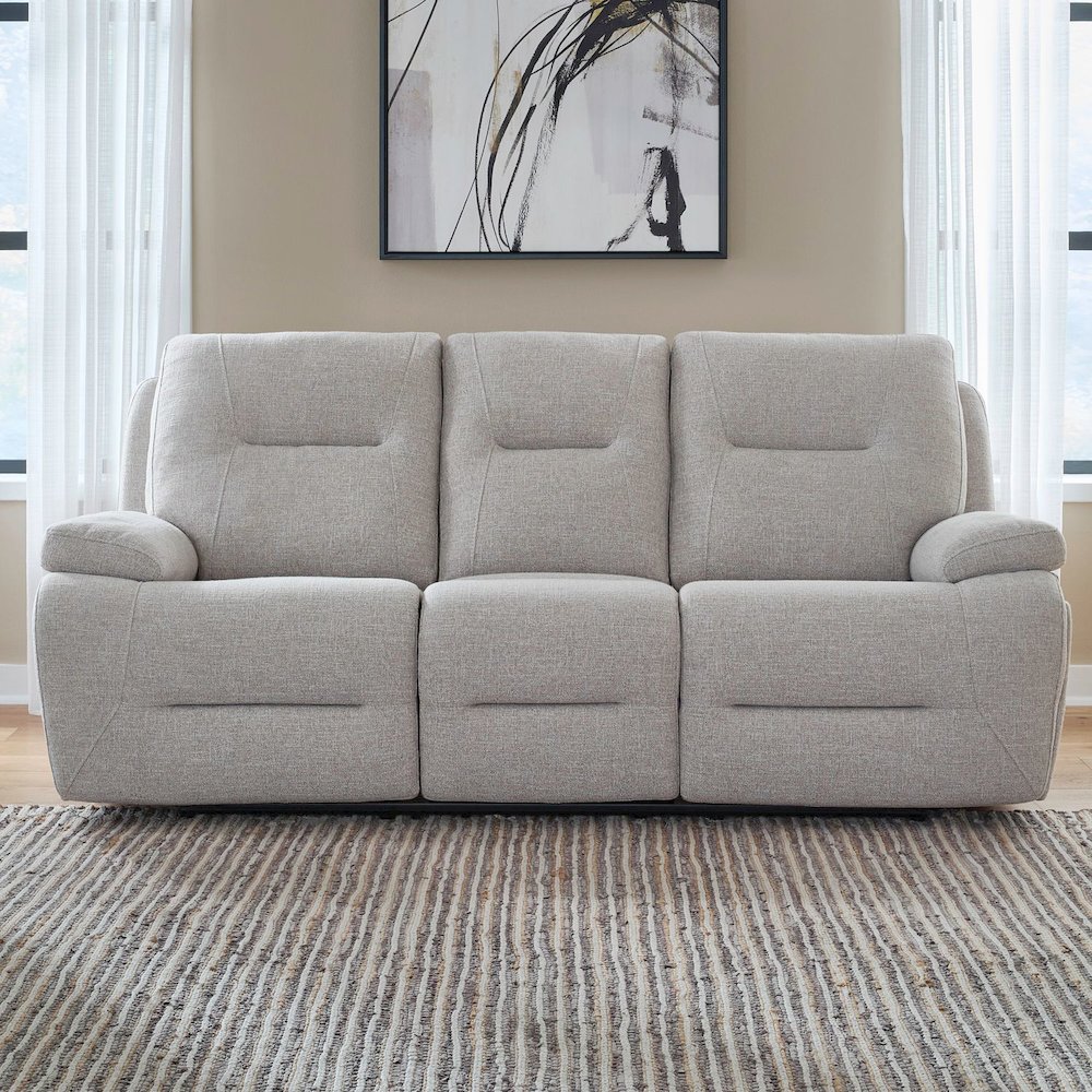 Power Recline Sofa with Charging Ports, Lumbar Support - Nathan Ginger Fabric. Picture 9
