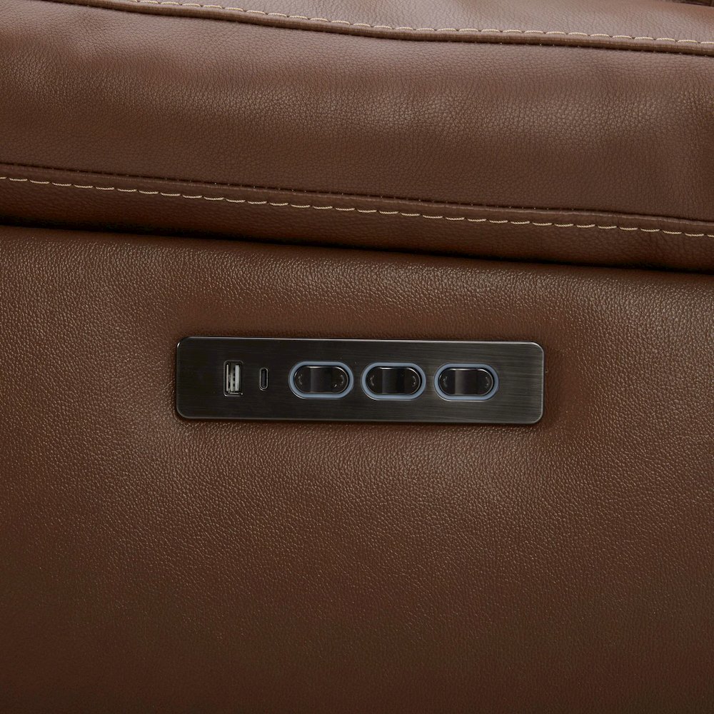 Power Recline Loveseat with Console, Charging Ports - Dakota Saddle Leather. Picture 7