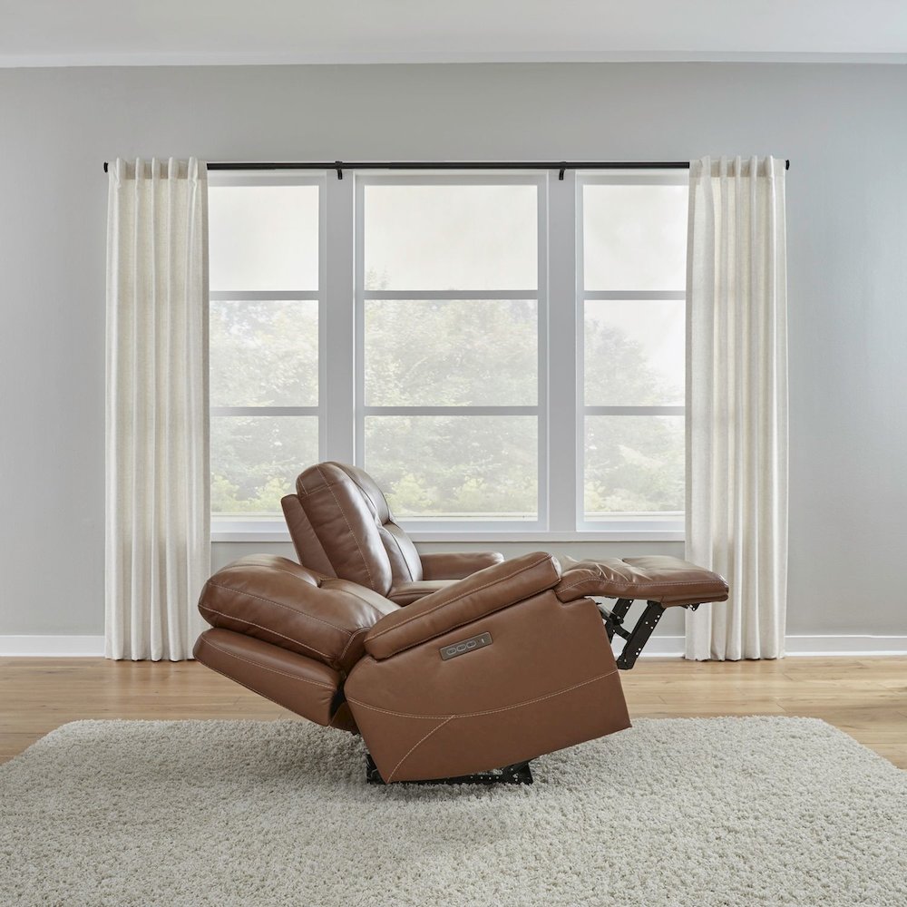 Power Recline Loveseat with Console, Charging Ports - Dakota Saddle Leather. Picture 8