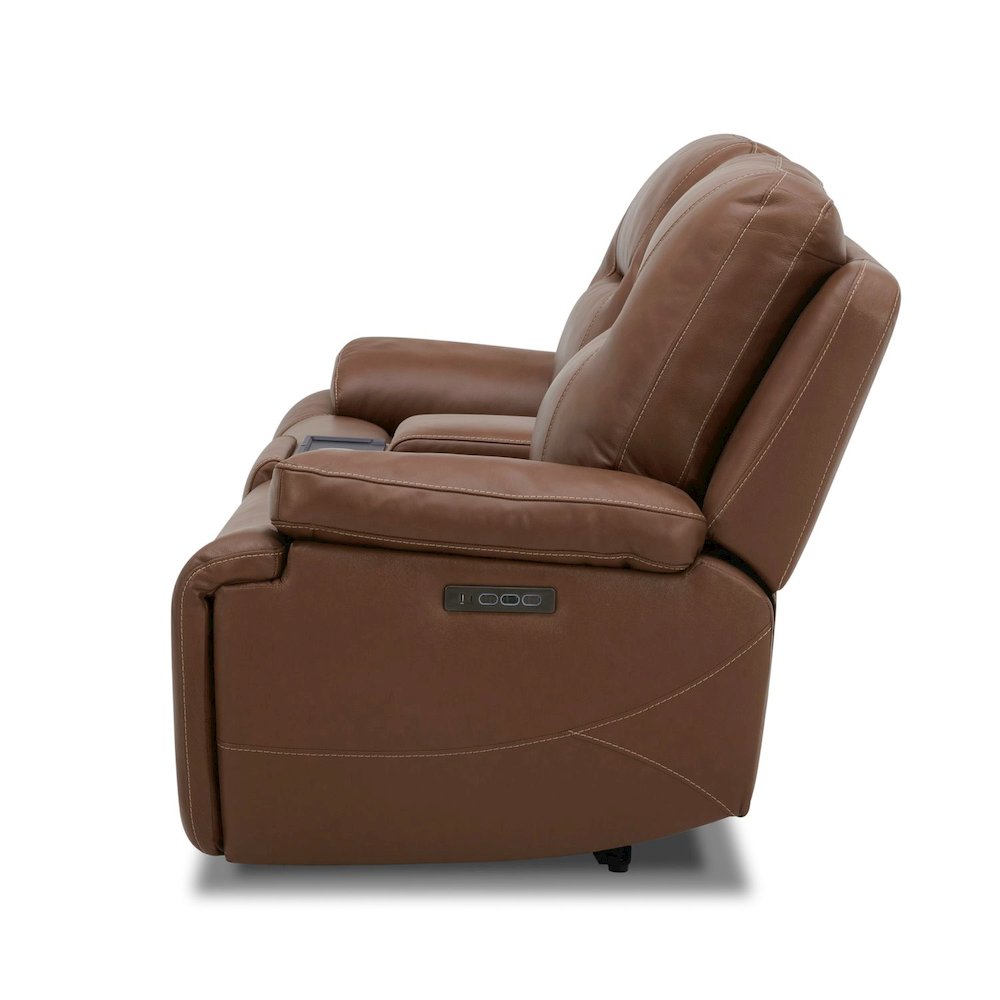 Power Recline Loveseat with Console, Charging Ports - Dakota Saddle Leather. Picture 3