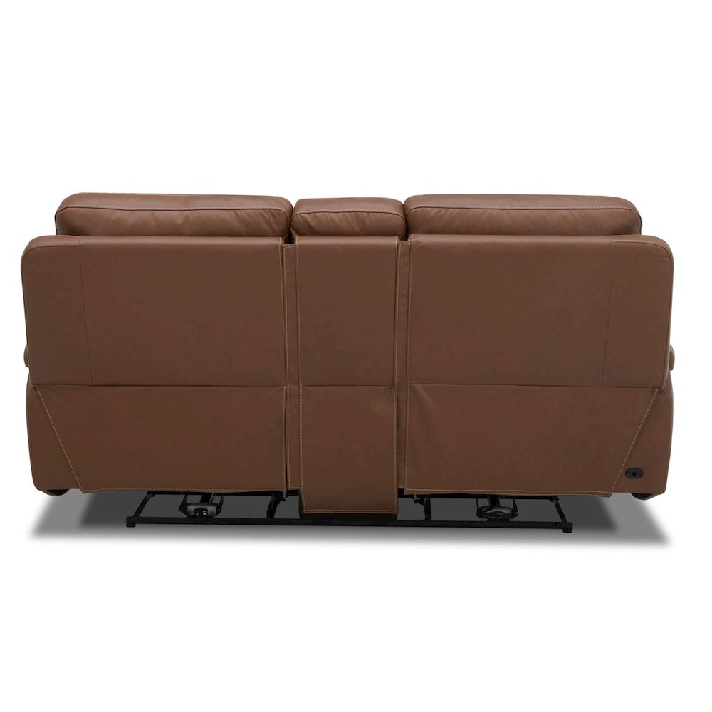Power Recline Loveseat with Console, Charging Ports - Dakota Saddle Leather. Picture 4