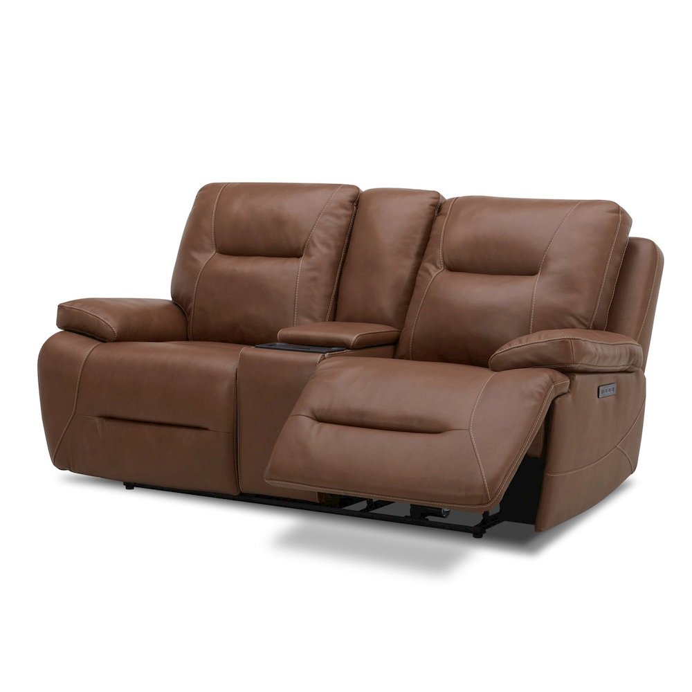 Power Recline Loveseat with Console, Charging Ports - Dakota Saddle Leather. Picture 5