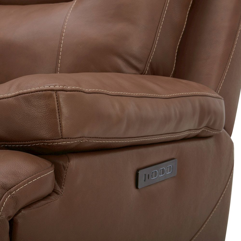 Power Recline Loveseat with Console, Charging Ports - Dakota Saddle Leather. Picture 6
