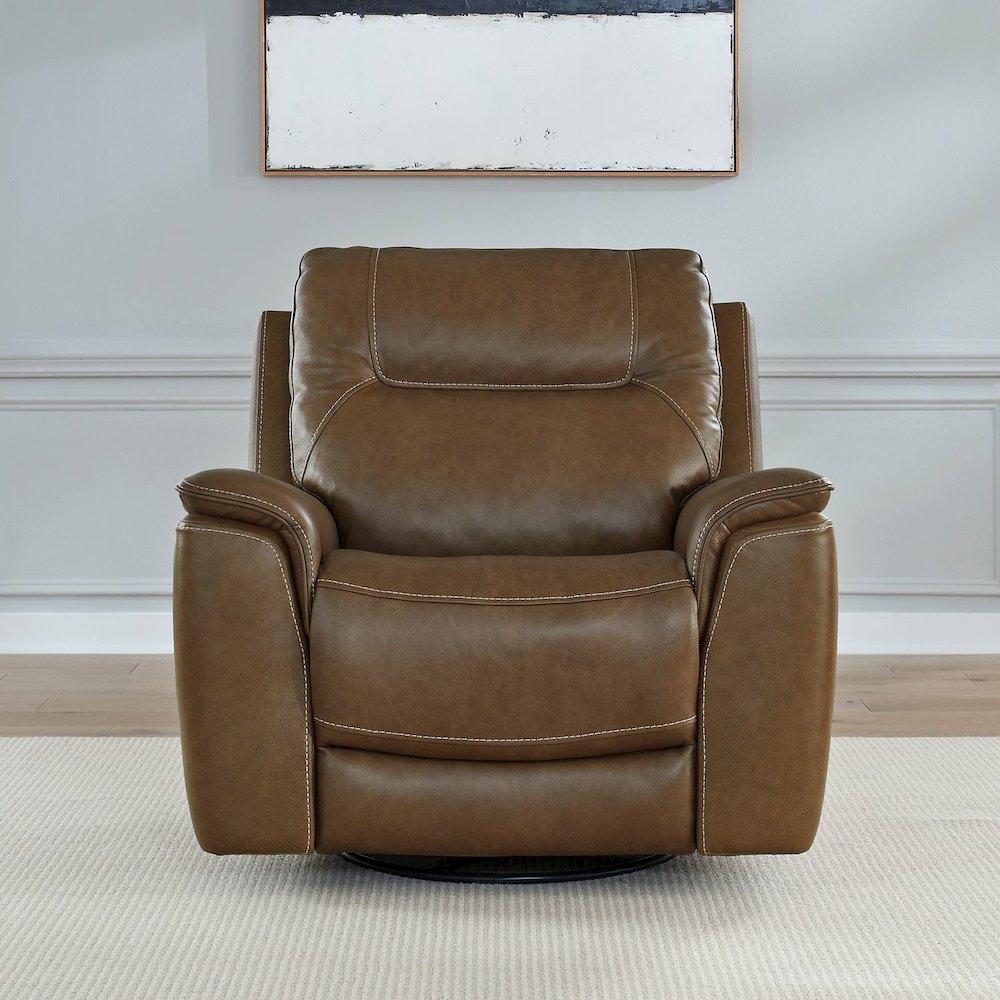 Collins Triple Power Recliner Living Room Chair - York Chestnut Leather. Picture 2