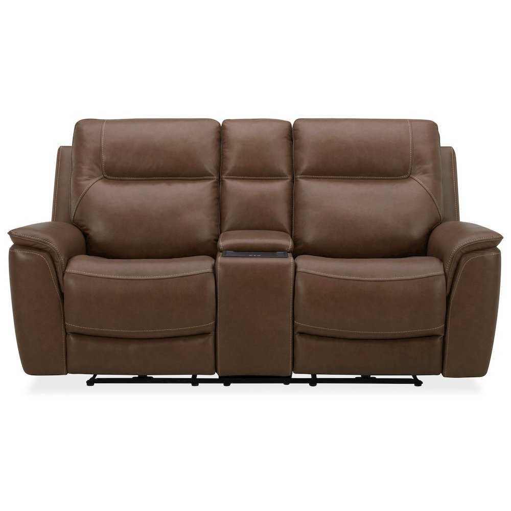 Collins Triple Power Reclining Loveseat with Console - York Chestnut Leather. Picture 3