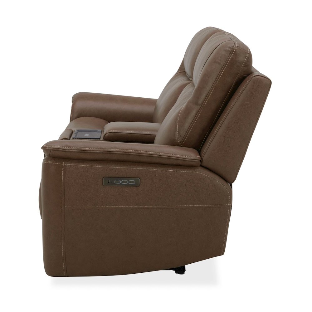 Collins Triple Power Reclining Loveseat with Console - York Chestnut Leather. Picture 6