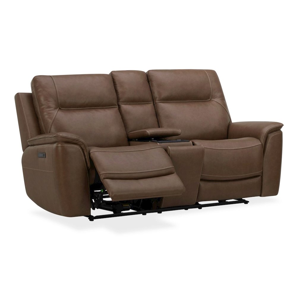 Collins Triple Power Reclining Loveseat with Console - York Chestnut Leather. Picture 8