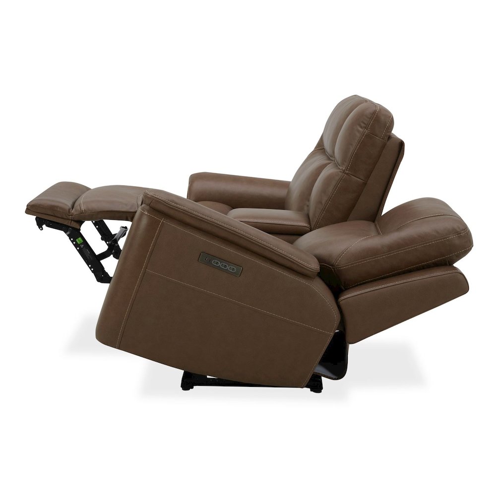 Collins Triple Power Reclining Loveseat with Console - York Chestnut Leather. Picture 9
