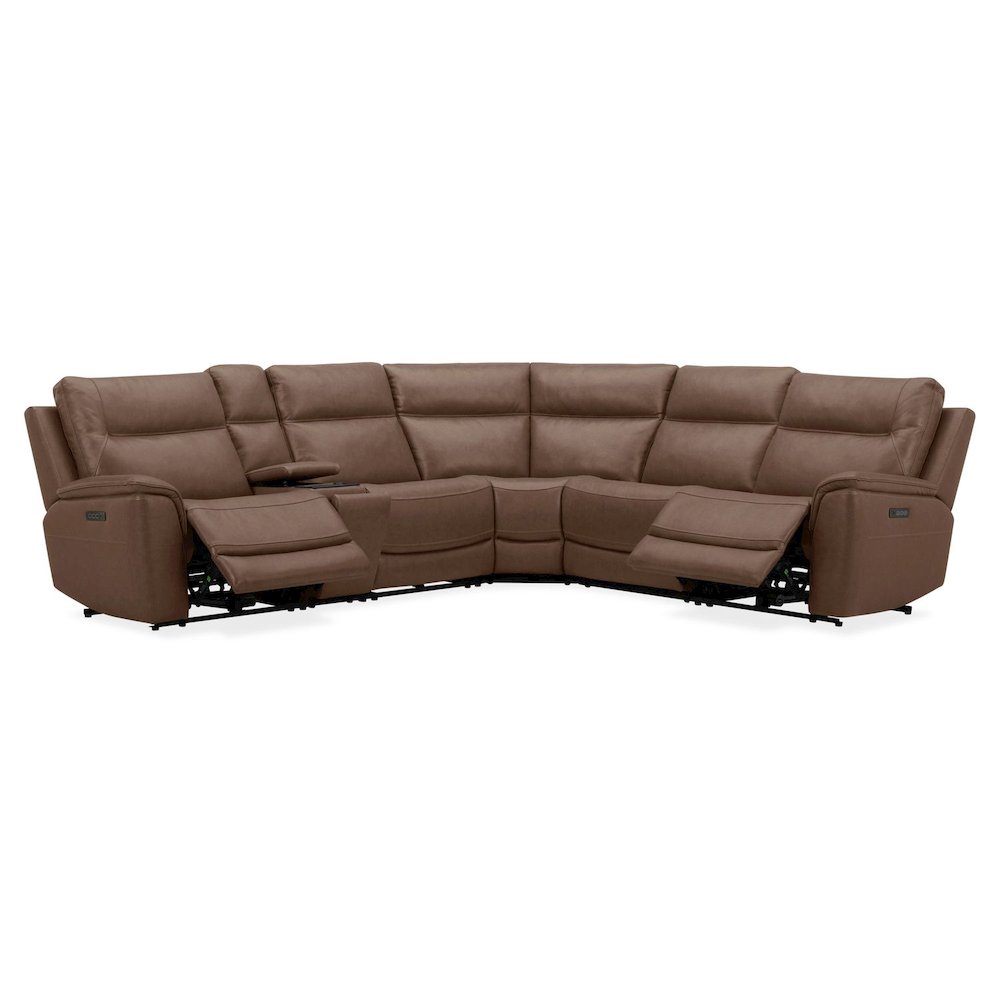 Collins Power Reclining 6 Piece Sectional Sofa - York Chestnut Leather. Picture 6