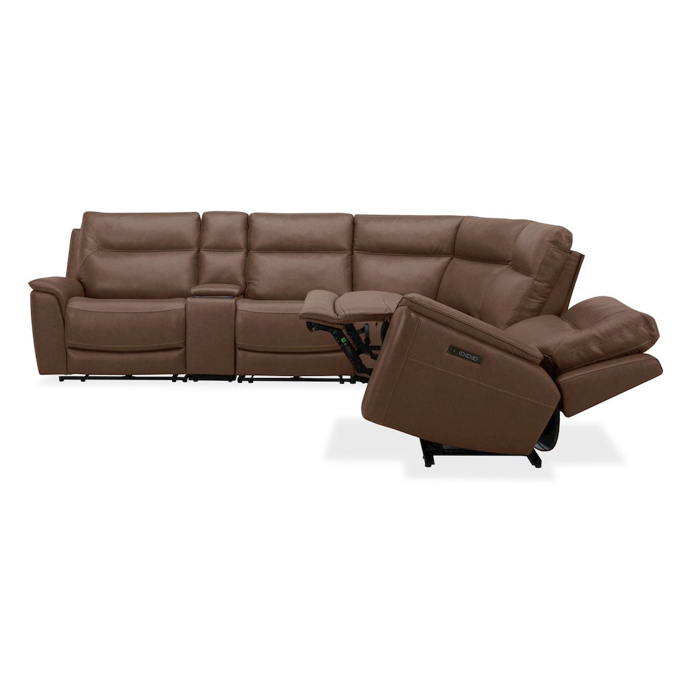 Collins Power Reclining 6 Piece Sectional Sofa - York Chestnut Leather. Picture 7