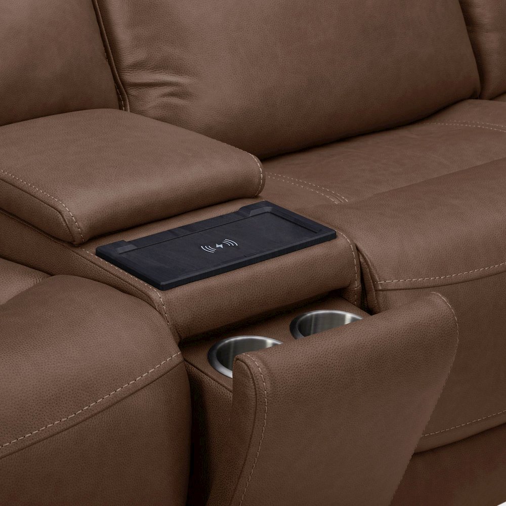 Collins Power Reclining 6 Piece Sectional Sofa - York Chestnut Leather. Picture 8