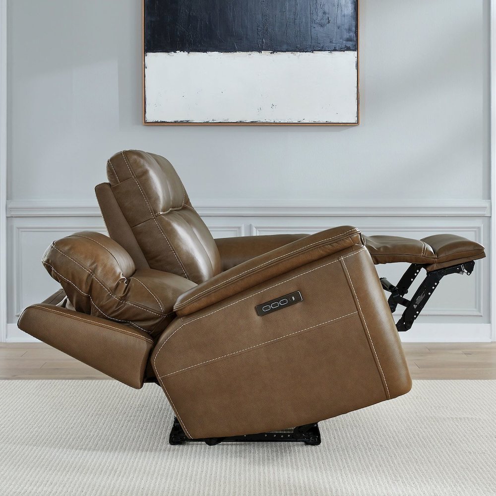 Collins Power Recline Set with Sofa & Loveseat - York Chestnut Leather. Picture 9