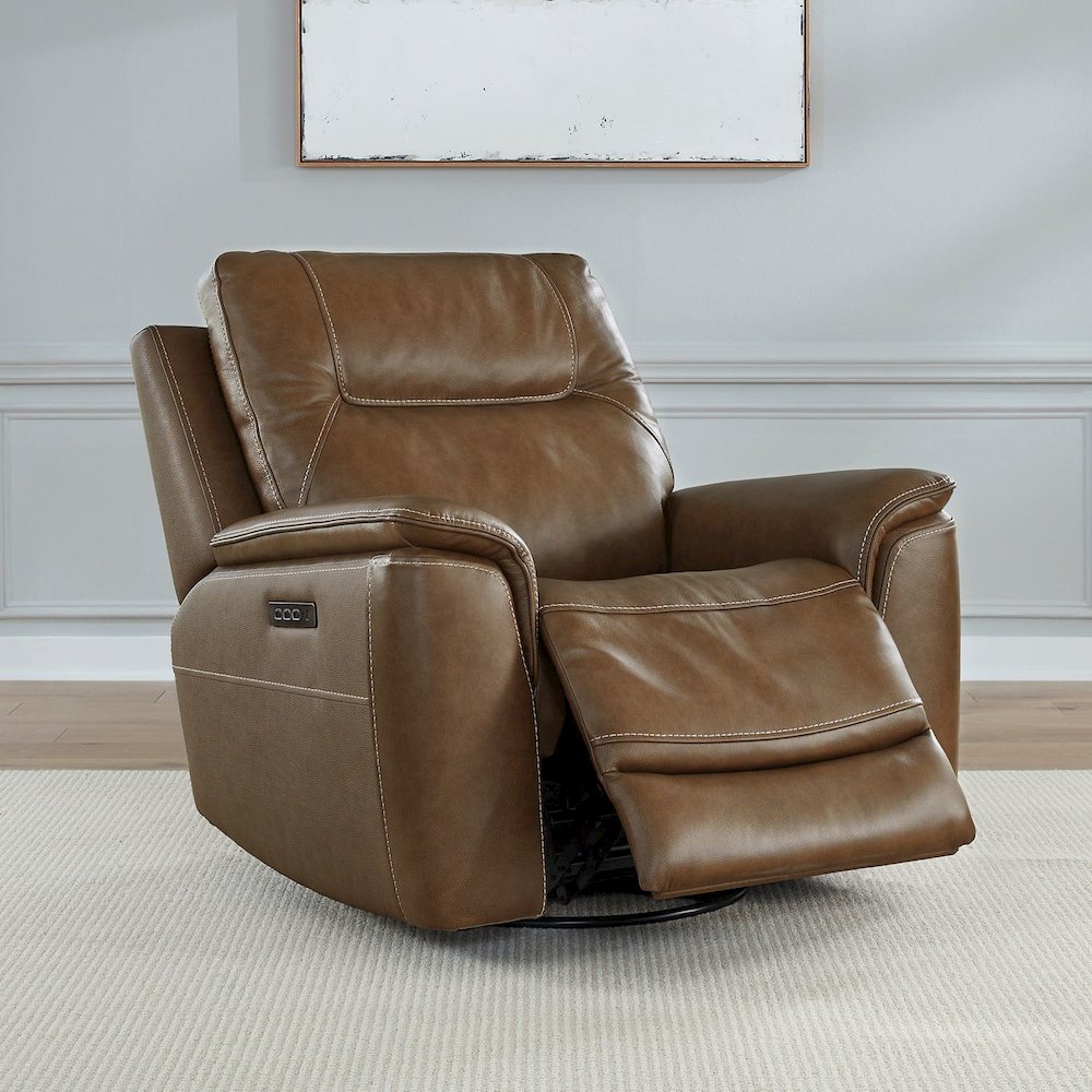 Collins Power Recline Set with Sofa, Loveseat & Recliner - York Chestnut Leather. Picture 8