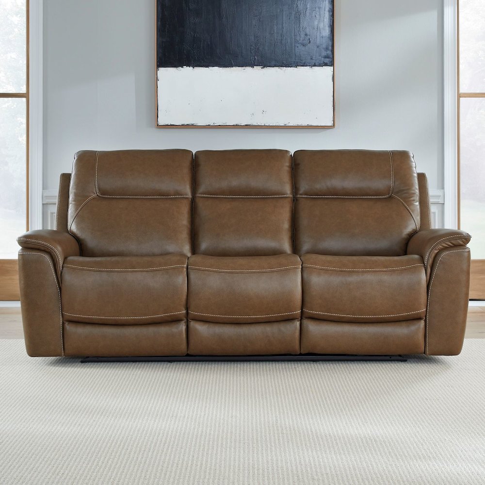 Collins Power Recline Set with Sofa & Recliner - York Chestnut Leather. Picture 4