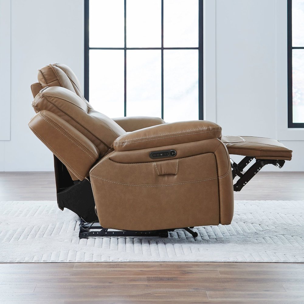 Power Recline Loveseat with Console, Charging Ports - York Butternut Leather. Picture 8