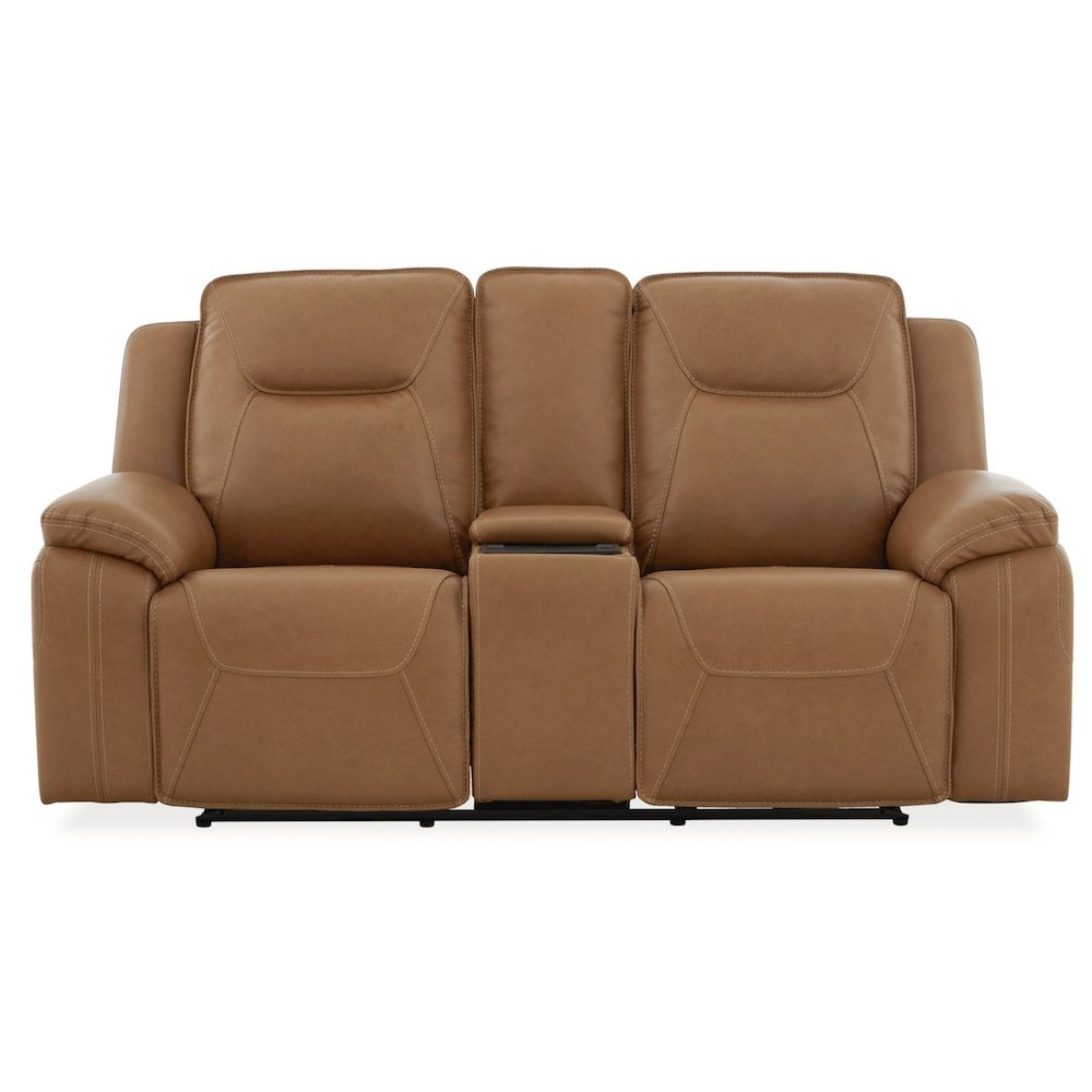 Power Recline Loveseat with Console, Charging Ports - York Butternut Leather. Picture 2