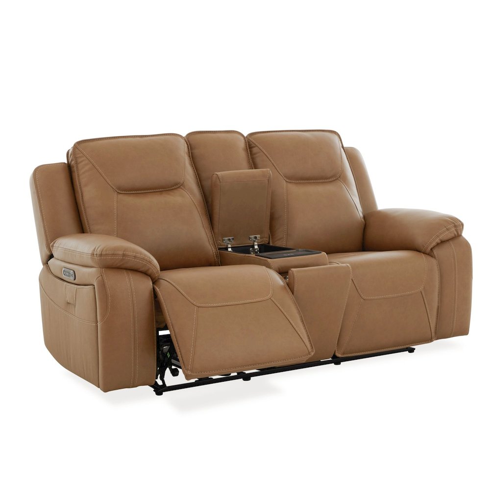 Power Recline Loveseat with Console, Charging Ports - York Butternut Leather. Picture 5