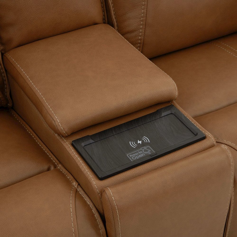 Power Recline Loveseat with Console, Charging Ports - York Butternut Leather. Picture 7