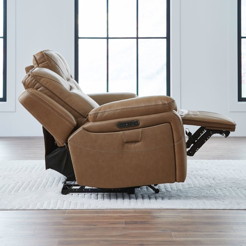 Power Recline Sofa with Charging Ports, Heat and Massage- York Butternut Leather. Picture 8