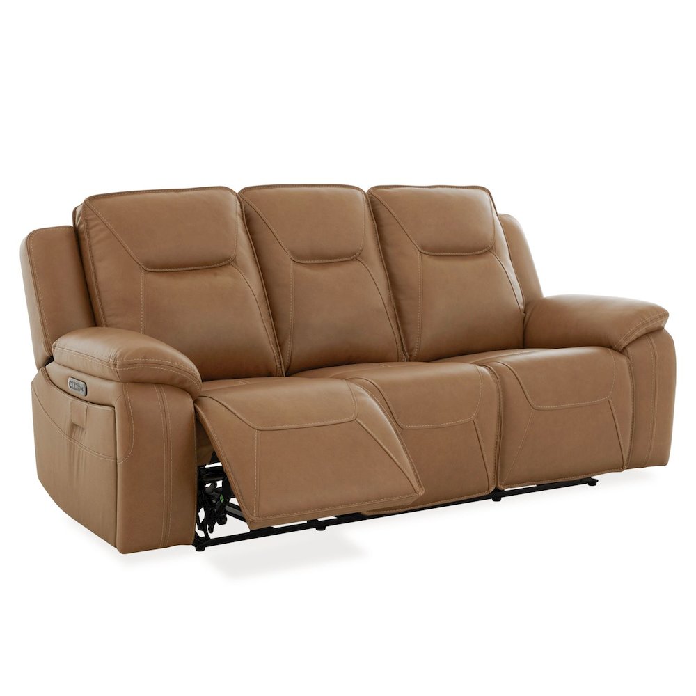 Power Recline Sofa with Charging Ports, Heat and Massage- York Butternut Leather. Picture 5