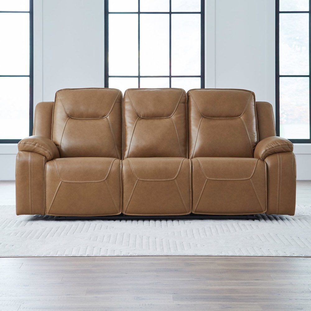 Power Recline Sofa with Charging Ports, Heat and Massage- York Butternut Leather. Picture 9