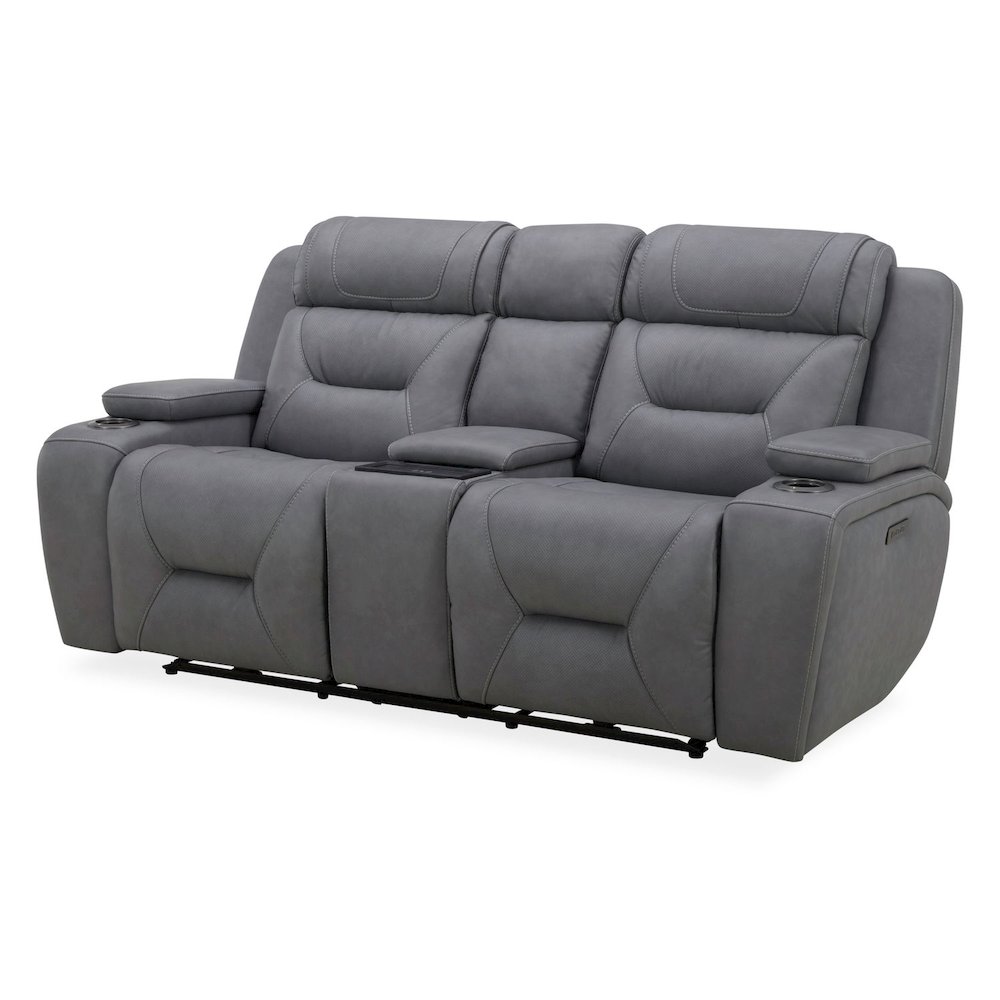 Power Recline Loveseat with Console, Charging Ports - Aline Blue Gray Leather. Picture 1
