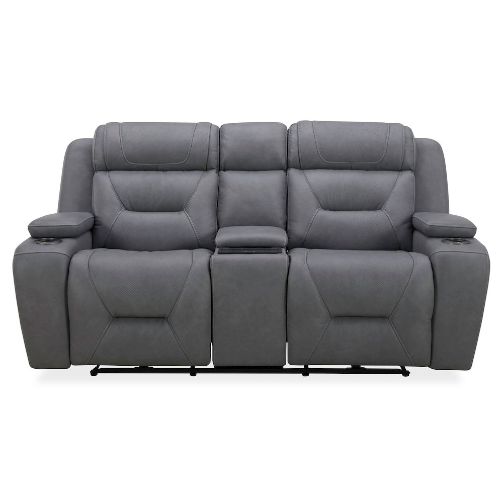 Power Recline Loveseat with Console, Charging Ports - Aline Blue Gray Leather. Picture 2