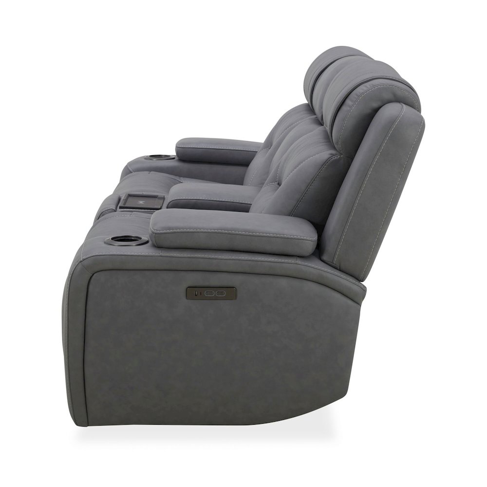 Power Recline Loveseat with Console, Charging Ports - Aline Blue Gray Leather. Picture 3