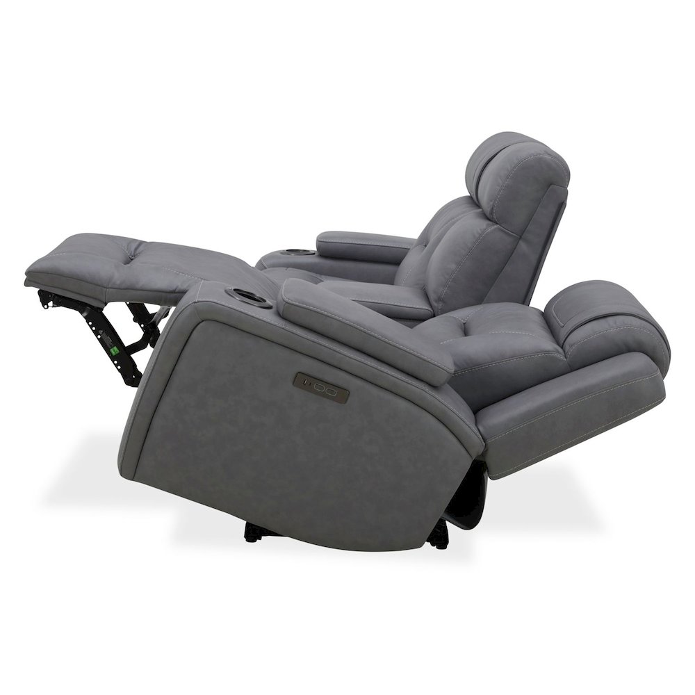 Power Recline Loveseat with Console, Charging Ports - Aline Blue Gray Leather. Picture 6