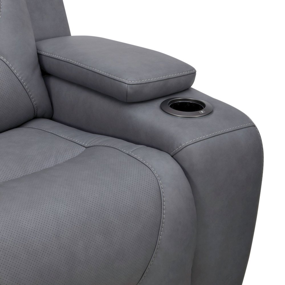 Power Recline Loveseat with Console, Charging Ports - Aline Blue Gray Leather. Picture 7