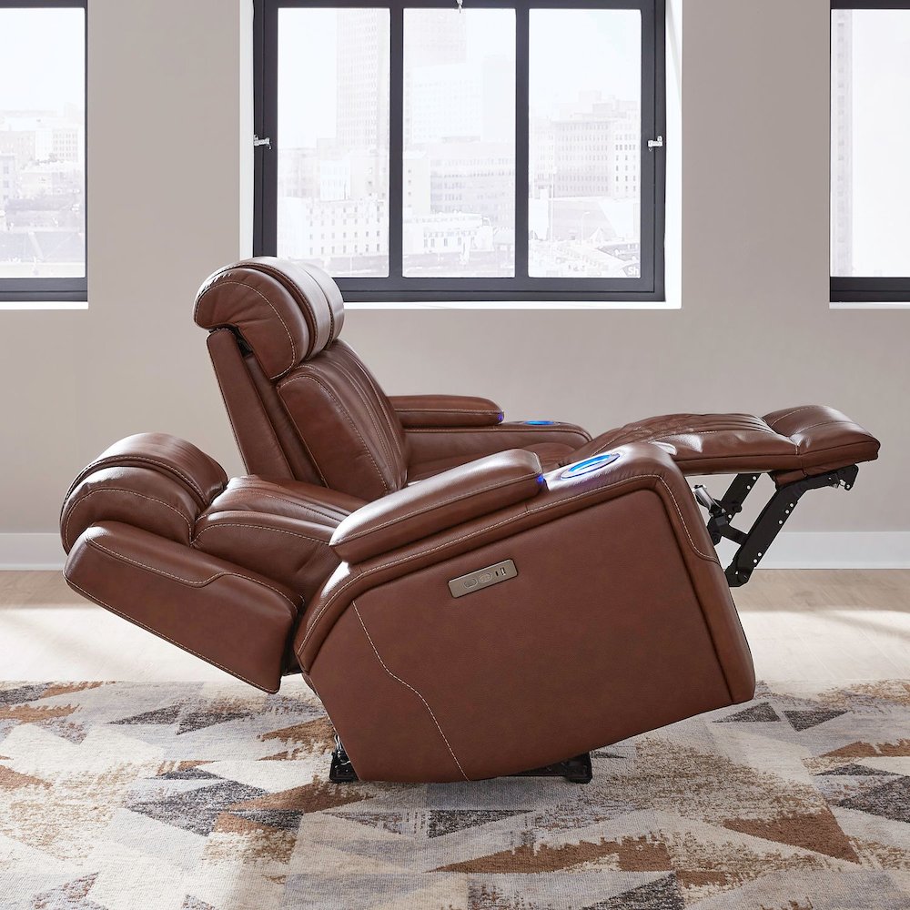 Sofa with Console, Charging Ports - Nature Chestnut Leather. Picture 8