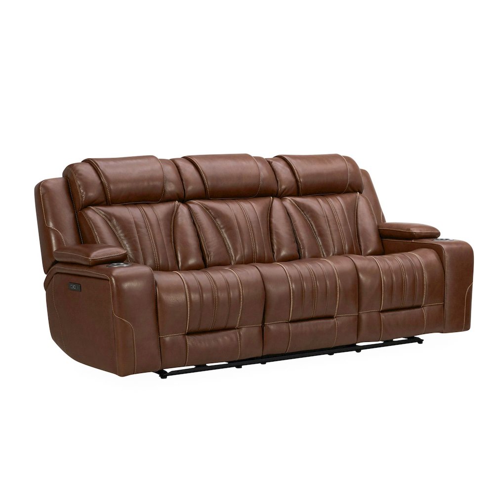 Sofa with Console, Charging Ports - Nature Chestnut Leather. Picture 1