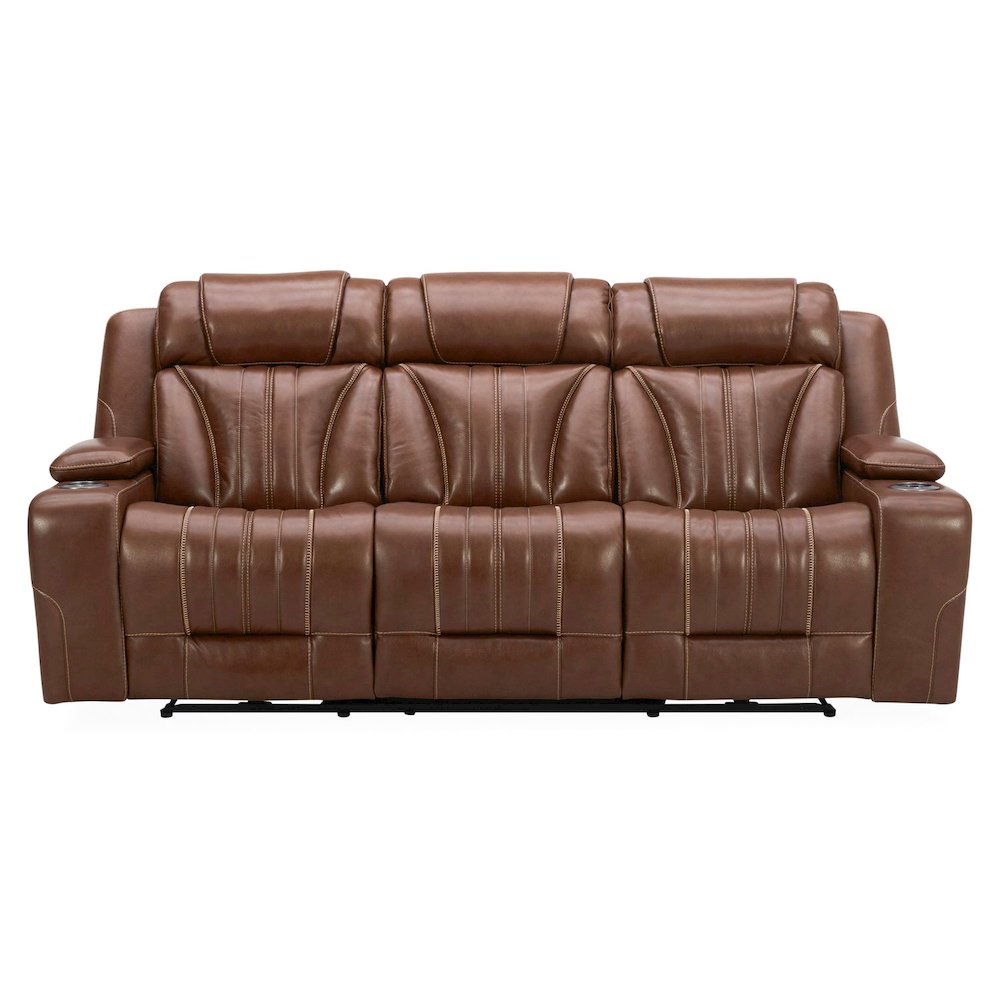 Sofa with Console, Charging Ports - Nature Chestnut Leather. Picture 2