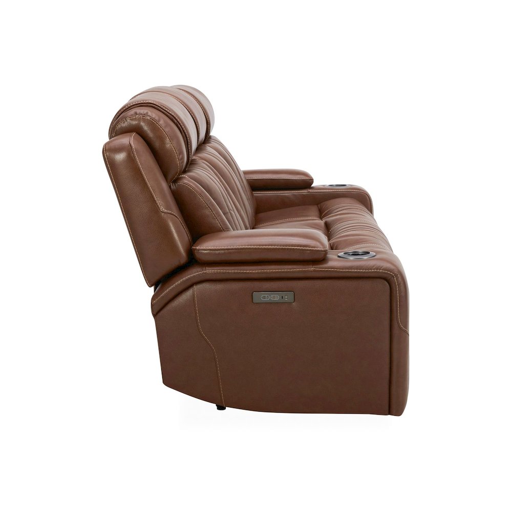 Sofa with Console, Charging Ports - Nature Chestnut Leather. Picture 3