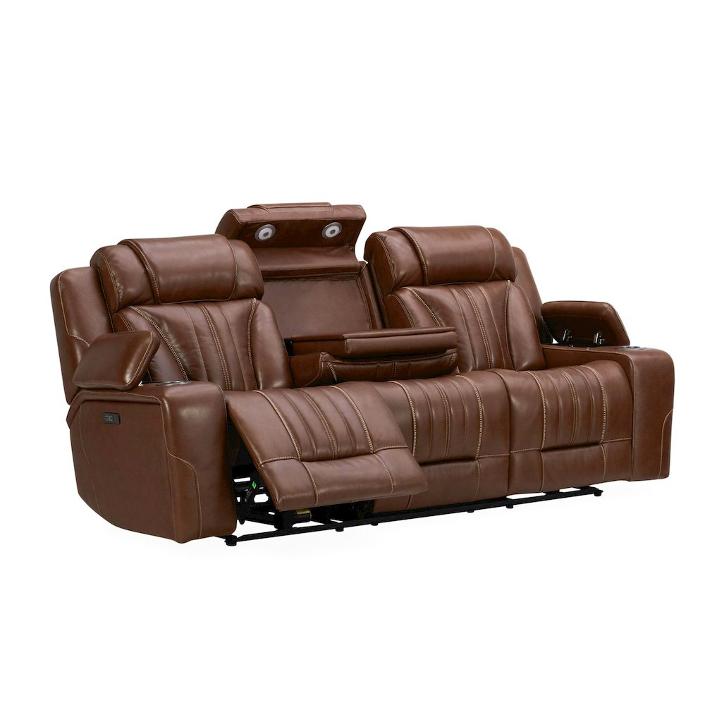 Sofa with Console, Charging Ports - Nature Chestnut Leather. Picture 5