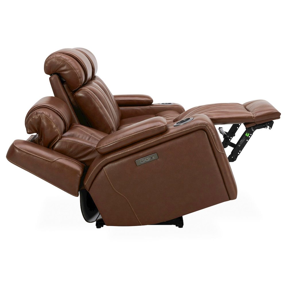 Sofa with Console, Charging Ports - Nature Chestnut Leather. Picture 6