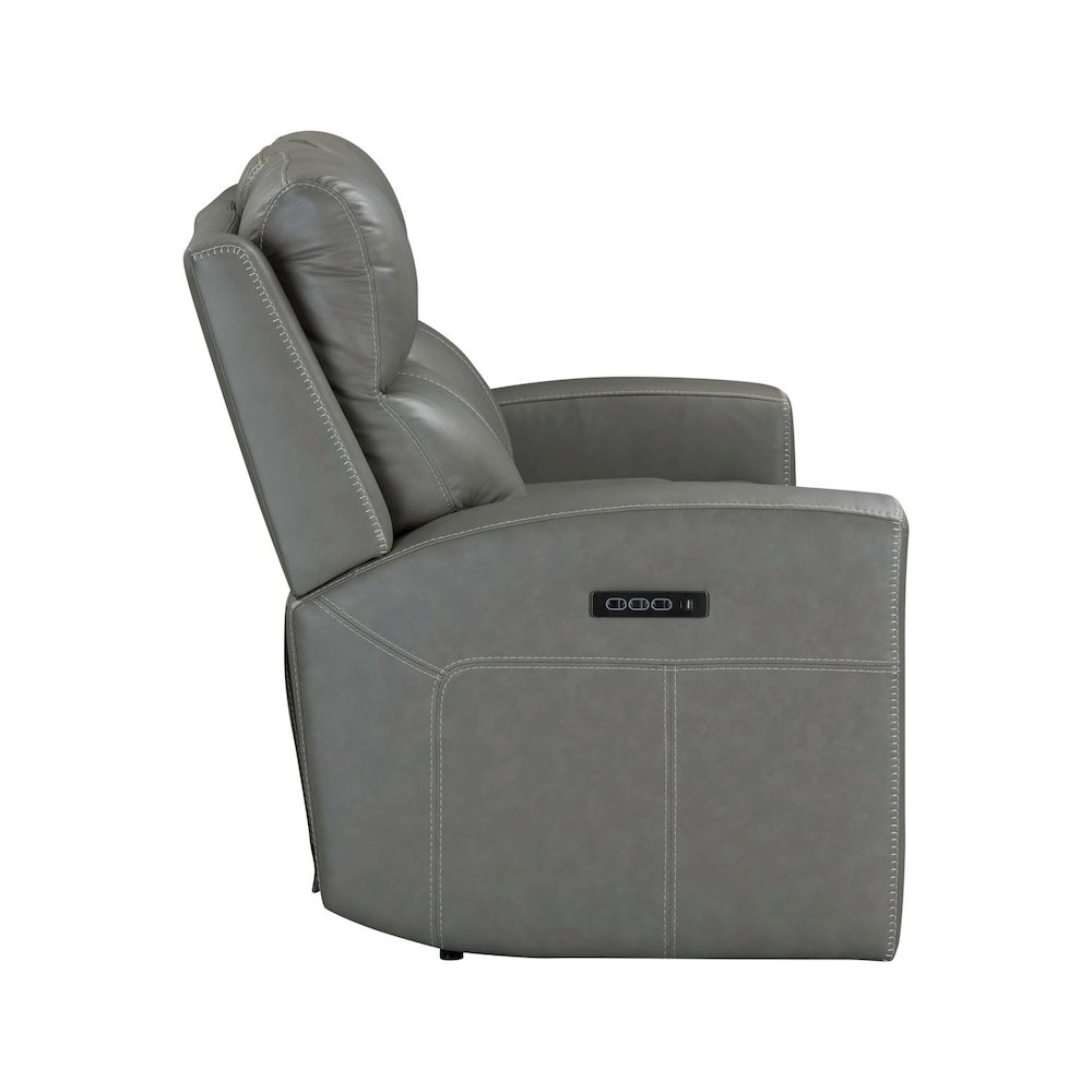 Camden Triple Power Reclining Loveseat with Console - Aline Light Gray Leather. Picture 5