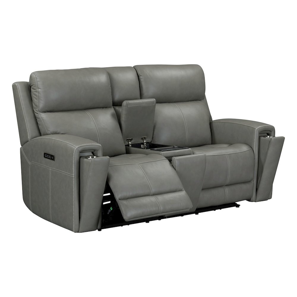 Camden Triple Power Reclining Loveseat with Console - Aline Light Gray Leather. Picture 7