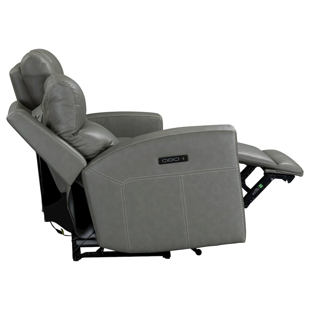 Camden Triple Power Reclining Loveseat with Console - Aline Light Gray Leather. Picture 8