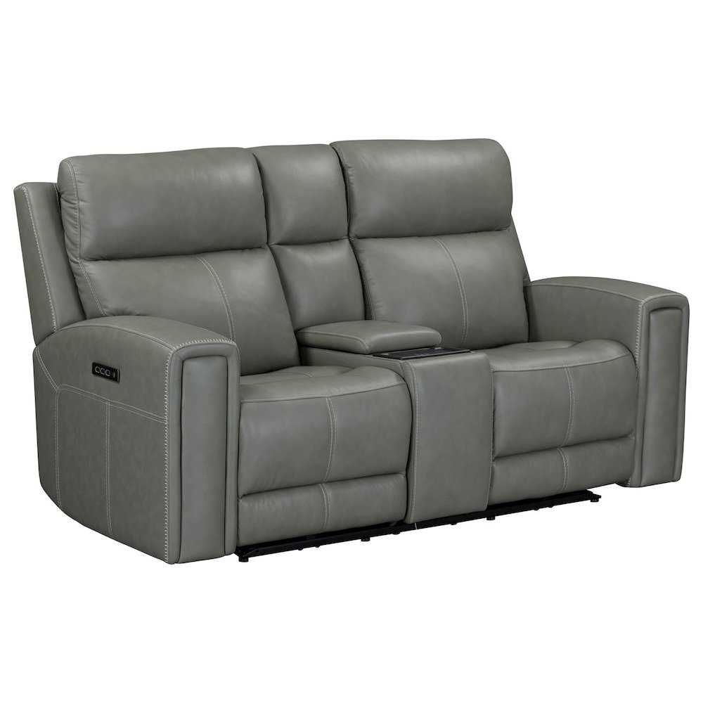 Camden Power Recline Set with Sofa & Loveseat - Aline Light Gray Leather. Picture 3