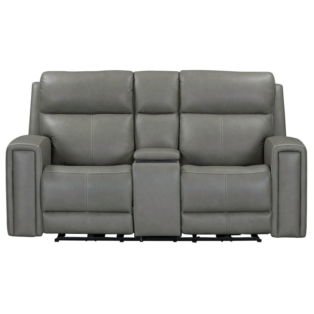 Camden Power Recline Set with Sofa & Loveseat - Aline Light Gray Leather. Picture 8