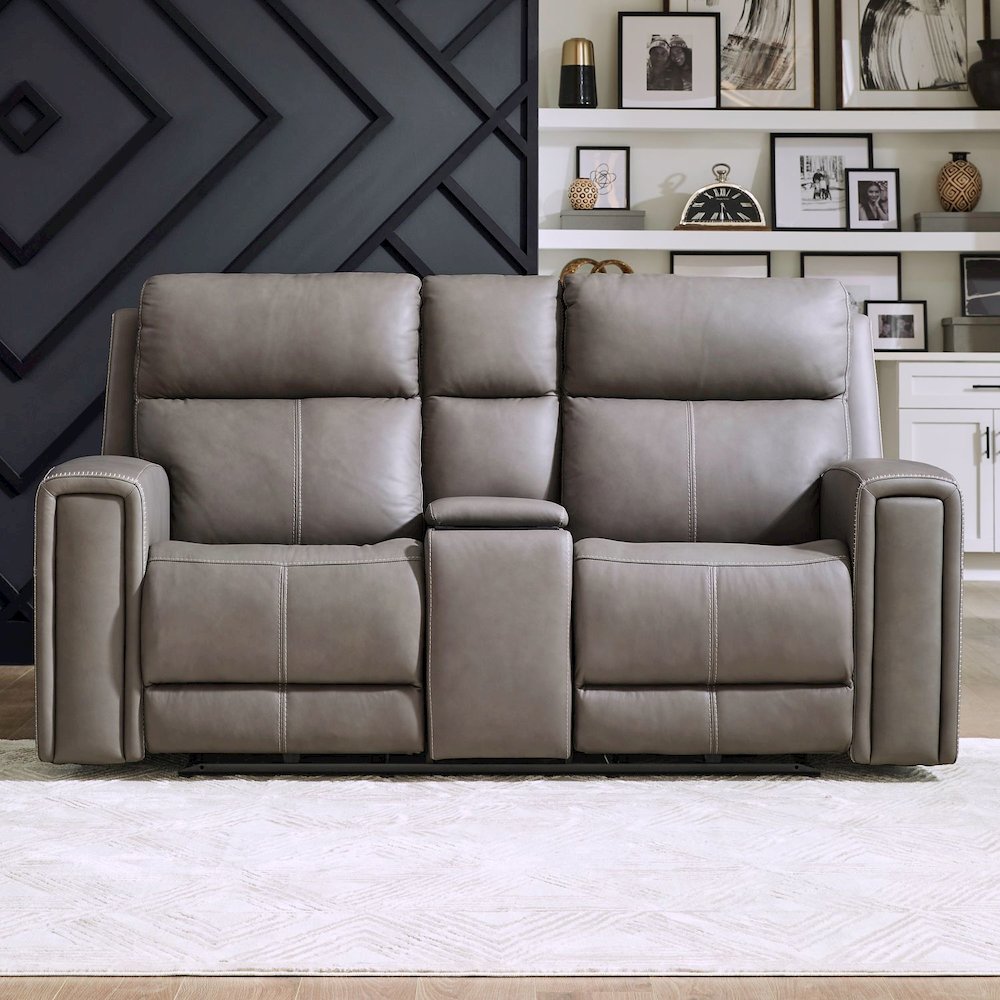 Camden Power Recline Set with Sofa & Loveseat - Aline Light Gray Leather. Picture 6