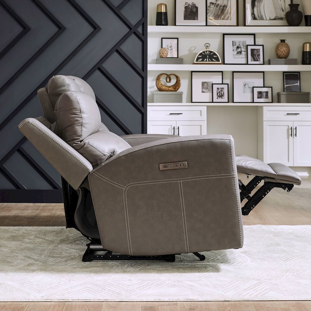 Camden Living Room Zero Wall Power Recline Set - Aline Light Gray Leather. Picture 7
