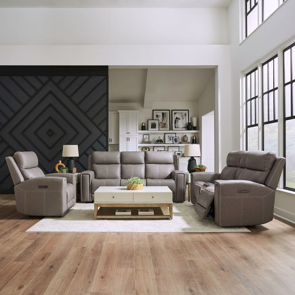 Camden Living Room Zero Wall Power Recline Set - Aline Light Gray Leather. Picture 1
