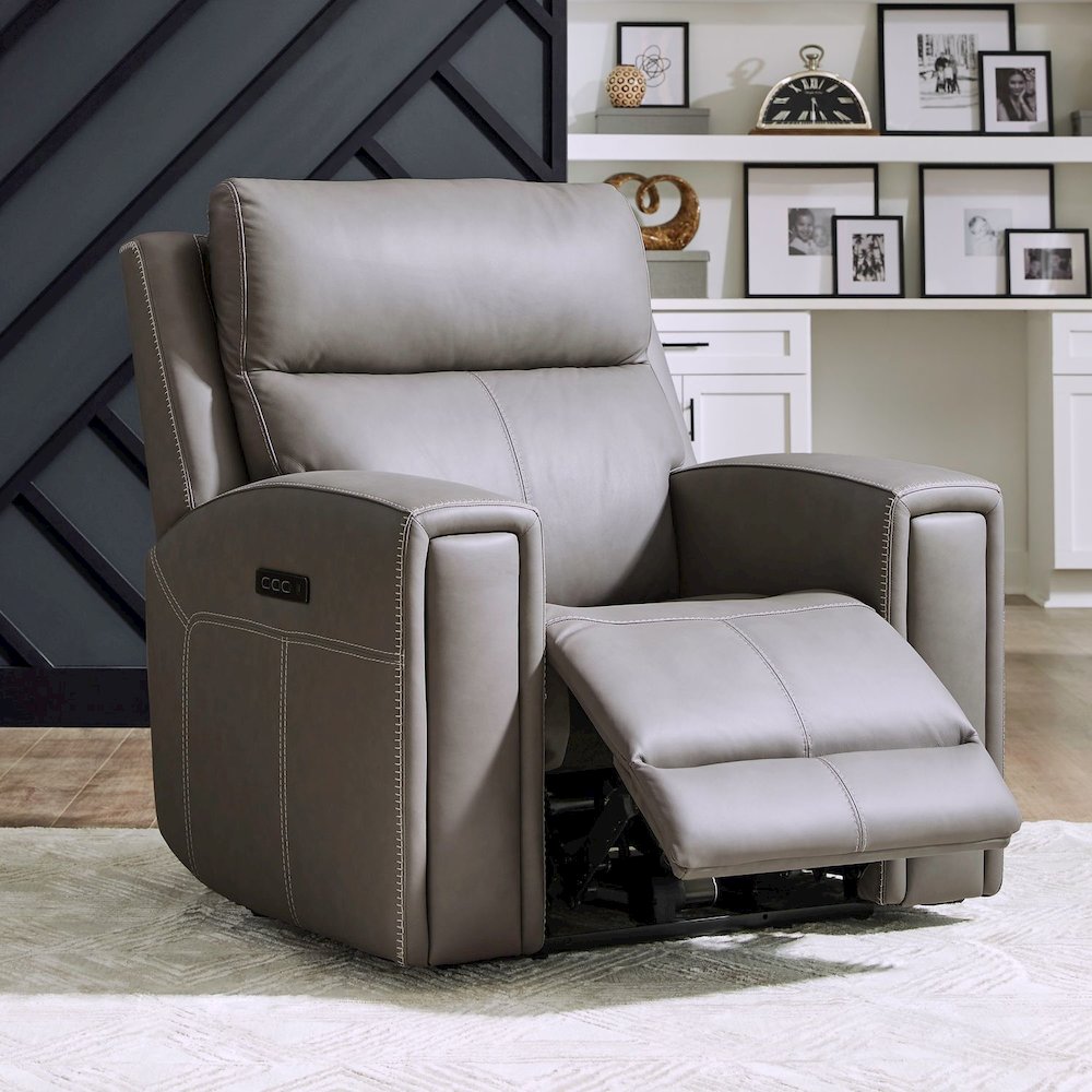 Camden Power Recline Set with Sofa & Recliner - Aline Light Gray Leather. Picture 7
